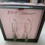 Betsey Johnson  Holly Jolly Christmas Tree Hoop Earrings Rhinestone Dangles Photo 0