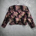 Ellen D Blazer Large Cropped Brocade Floral Black Gold Pink Club Party Glam Y2K Photo 2