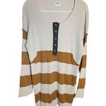 BDG Womens Ivory Brown Tunic Sweater Dress Sz Large Henley Striped Ribbed Knit Photo 0