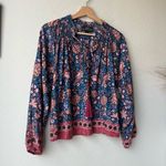 Natalie Martin Nat by Natalie Martin Blue Floral Print Tassel Peasant Blouse Size Small Photo 3