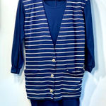 Women’s Vintage Sweater Dress Navy with Gold Buttons Striped sz Small Jenifer V Blue Photo 0