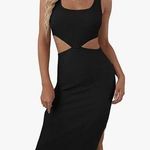 NWT Verdusa Black Cut Out Waist Side Slit Bodycon MIDI Dress Size L Photo 0