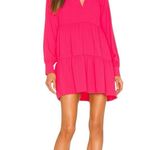 Amanda Uprichard  Saffron Dress in Begonia Pink Long Sleeve V-Neck Tiered Mini XS Photo 0