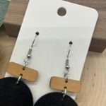 Handmade Cork on Leather and Wood Circle Round Neutral Dangle Lightweight Earrings Photo 2