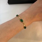 Adjustable Snake Chain Green Crystal Bracelet for Women Gold Photo 5