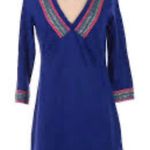 Boden Blue Multicolored Embroidery Dress Vneck Size 2 Photo 1