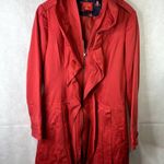 Elle Ruffled Neckline Red Trench Coat Jacket Red Chic Size Small Photo 12