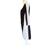 CHAPS Lauren by Ralph Lauren Womens Size 12 Black White Colorblock Ruched Midi Dress L Photo 2