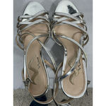 Nina Womans  Size 6.5 M Strappy open Toe Slingback Silver Platform Dress Shoe Photo 5