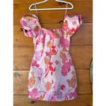 Lulus NWT  So Stunning Orange Multi Floral Jacquard Puff Sleeve Mini Dress Sz S Photo 2