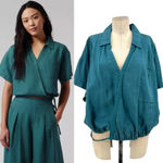 Athleta Playa Linen Tie Top Borealis Green Blue Short Sleeve Plus Size 3X Photo 1