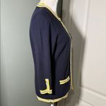 Talbots Textured Knit Cardigan Navy Pearl Button Contrast Trim Size Small Photo 5