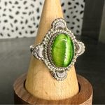 Sterling Silver Green Tigers Cats Eye Elegant Setting Statement Ring Photo 8