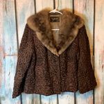 Vintage N.L. Kaplan Brown Persian Lambswool Coat with Mink Collar Photo 0