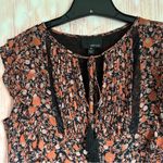 Greylin  Orange Fall Floral Black Tassel Tie Boho Blouse Photo 4