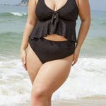 BERLOOK Floral Cutout Ruched Plus Size Bikini TOP AND BOTTOM 16 Black Photo 1