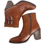 J.Crew Women's Leather Ankle Boots Brown Buckle Block Heel Side Zip Size 7.5 Photo 5