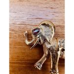 Red/White Rhinestone Elephant Brooch Pin Gold Tone Figural Pin Jungle Animal 2" Photo 3