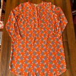 Loft   Tunic Dress Large Orange with Blue Floral Design Button Front Long Sleeve Photo 0