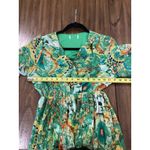 Kindred  Anthropologie chiffon long sleeve v neck pleated green geo print dress S Photo 3