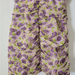 ZARA NWT  Draped Ruched Puff Sleeves Floral Lilac Bodycon Mini Dress Milkmaid XS Photo 10