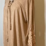 Style & Co BUCKSKIN FAUX SUEDE LACE UP CROCHET BELL SLEEVE TUNIC by . SIZE LG Photo 1