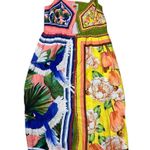 Farm Rio  Double Scarf Pastel Midi Dress Cut Out Womens Large Tropical Buttons Photo 9