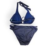 Sand Castle Dark Blue Denim Cutout Halter Neck Bikini Set Size L Photo 49