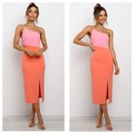 Petal and Pup  Xiomar Midi Dress Size 8 Orange Pink Colorblock One Shoulder Party Photo 6