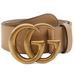 Gucci Leather Wide GG Marmont Gold Buckle Belt Tan Women's Size 75 Photo 0