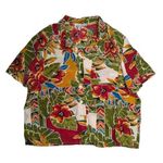 Vtg 1990s SK & Company Green Red Tropical Floral Button Up Silk Aloha Shirt 18W Photo 0