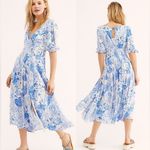 Free People $168 Blue Forever Always Dress Floral Midi Spring Coquette Fairy Photo 1