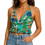 Band of Gypsies NWT Vera Green Floral Halter Crop Top Boho Blouse XS Photo 0