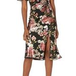 Adrianna Papell NWT Black Pink White Foiled Mesh Draped Midi Dress New Metallic Photo 0