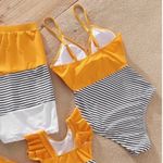 Swimsuit One Piece Womens Small Boutique Yellow Black Stripes V Neck Swim A1 Photo 3