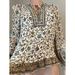 Shoshanna TAN FLORAL PAISLEY Printed Tie-Neck Puff Sleeve Blouse Top XS #158 Photo 1