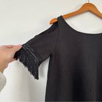 Cooper and Ella 🦋  Black Fringe Sleeve Cold Shoulder Top Snake Embossed Blouse Photo 2