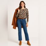 A New Day  Animal Print Sweater Women’s M Crewneck Tan Beige Soft Knit Pullover Photo 7