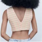 ZARA NWT Vest Tweed Cropped Pink Green Plaid S Pastel Y2K Festival Preppy Chic Photo 1