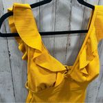Yellow Ruffle Ribbed One Piece Deep V Swim Bathing Suit Photo 1