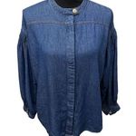 Soft Surroundings Denim Snap Front Shirt Size M Long Drop Shoulder Bubble Sleeve Photo 0
