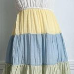 Mine • NWT Tiered Pastel Yellow White Green Blue Dress Photo 0