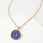Purple Cresent Moon Charm Necklace Gold Chain w/ Celestial Pendant, Sun Stars Photo 0