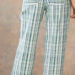 NWOT Sundance Women's Gigi Pants Green/White Plaid Cotton Straight Leg Pockets S Blue Photo 1
