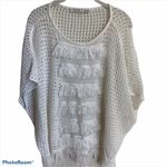 Trina Turk Women's White Anja Fringed Poncho Short Sleeve Sweater SMALL Photo 1