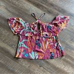 EXPRESS Top Floral Off Shoulder Tropical Ruffle Hawaiian Pink Purple Photo 7