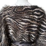 Alberto Makali Vintage 90s Shaggy Zebra Boatneck Poncho Sweater, Sz S/M Photo 7