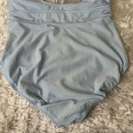 Blue White Seersucker 1 Piece Swimsuit Ruffle Strap Sz ? XL Photo 3