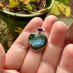 Amethyst Larvikite Black Moonstone &  Sterling Silver Heart Pendant Photo 1