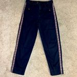 Anthropologie Embroidered Side Stripe Black ankle pants Size 0 boho high rise Photo 3